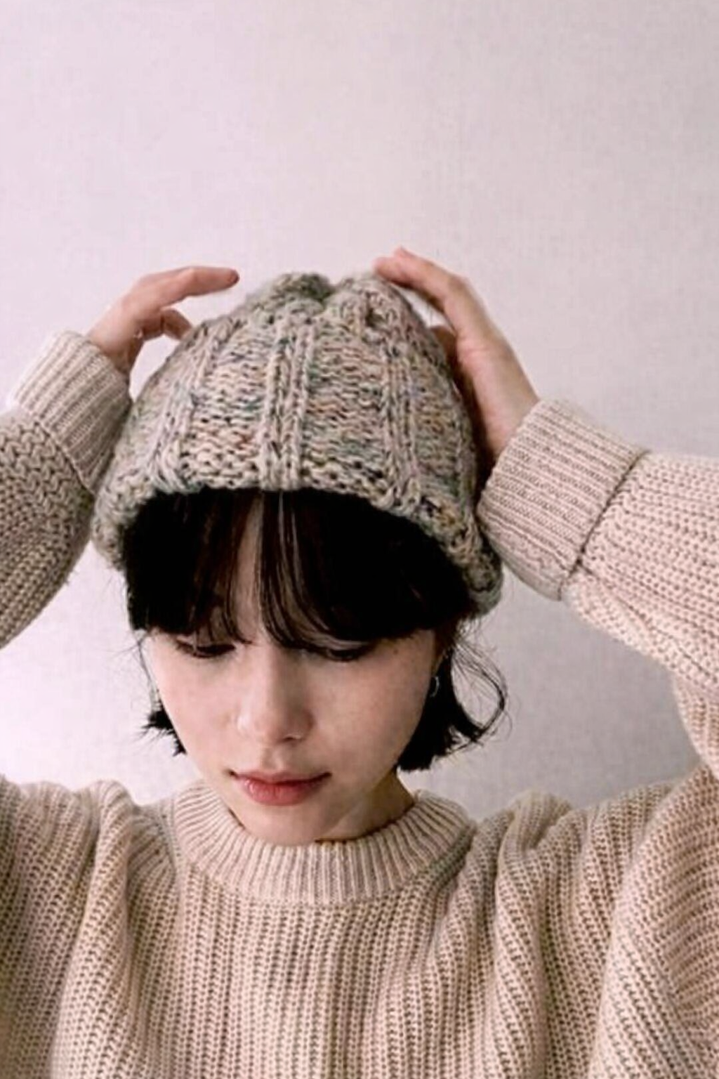 韓國製自然風針織保暖帽