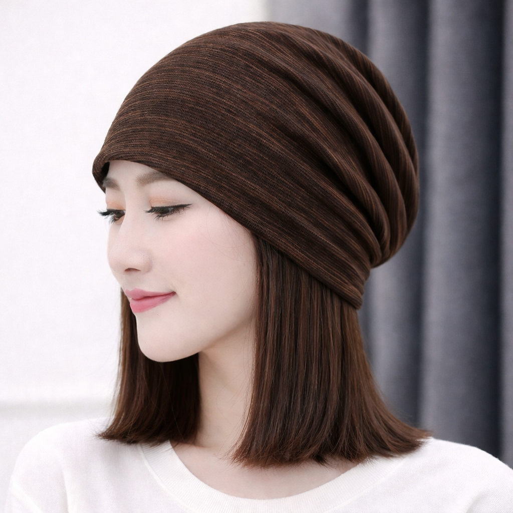 棉紗咖啡色薄款透氣綿化療帽
